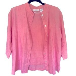 Parisian Works Linen 2 Piece Set Shell & Blouse Size Small Button Front Pink Top